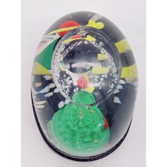Vintage Christmas Snowglobe Dome Winter Skiing Snowman Dome 3" Holiday Tree Nice - Picture 9 of 12